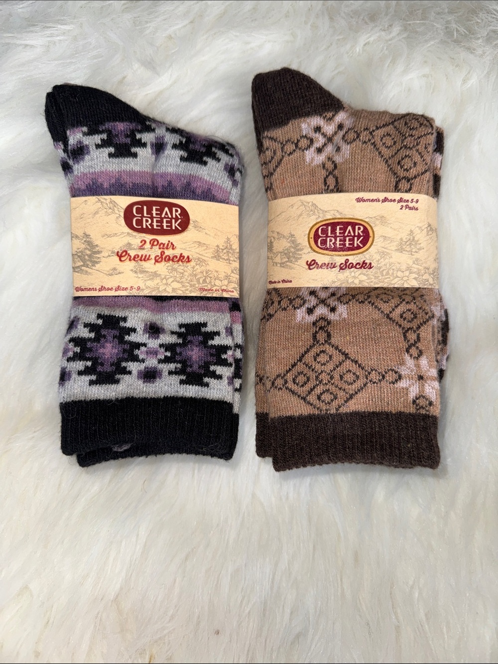 Women’s Patterned Crew Socks - Black & Brown